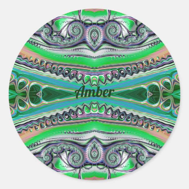Sticker Rond AMBER ~ Jolies nuances Vert bleu rose fractal ~ (Devant)