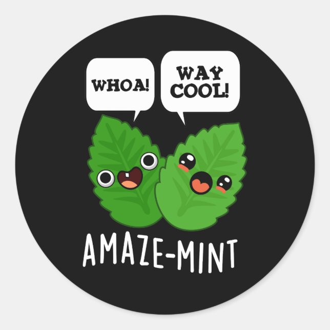 Sticker Rond Ambiance menthe Funny Mint Feuilles Pun Dark BG (Devant)