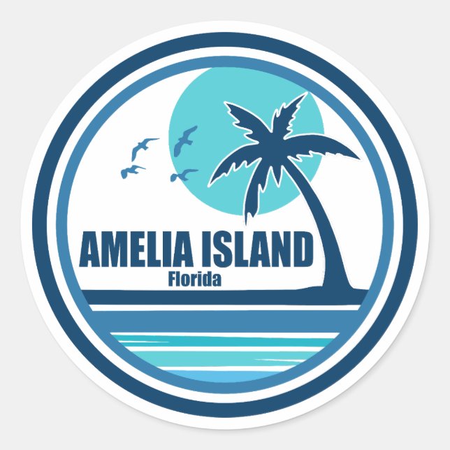 Sticker Rond Amelia Island Floride Palm Tree Birds (Devant)