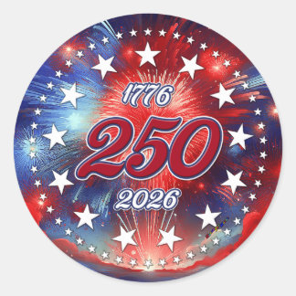 Sticker Rond America’s 250th Birthday Graphic Fireworks Clouds