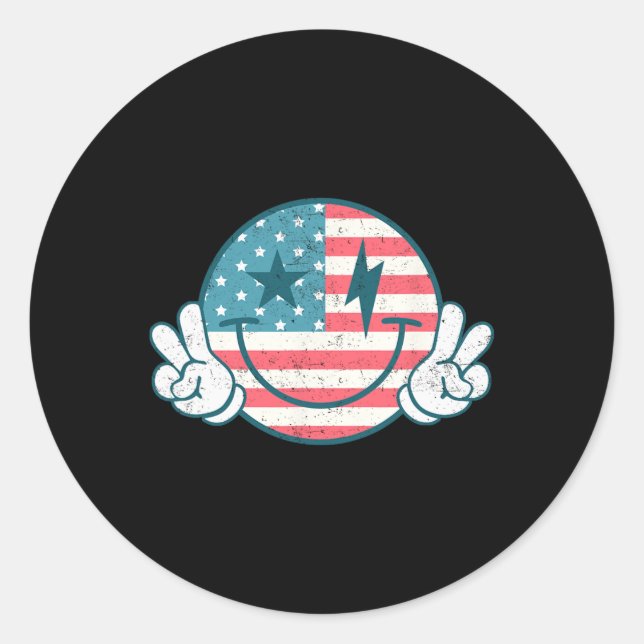 Sticker Rond America Vibes Smile Face au drapeau américain 4 ju (Devant)