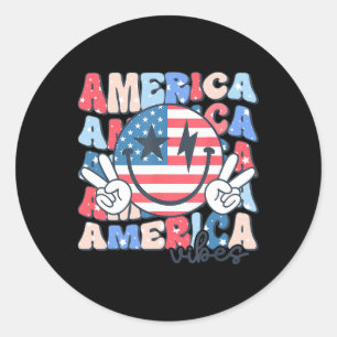 Sticker Rond America Vibes Usa Super Retro Smile Face Happy 4t