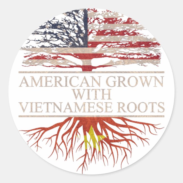 Sticker Rond Américain cultivé avec des racines vietnamiennes (Devant)