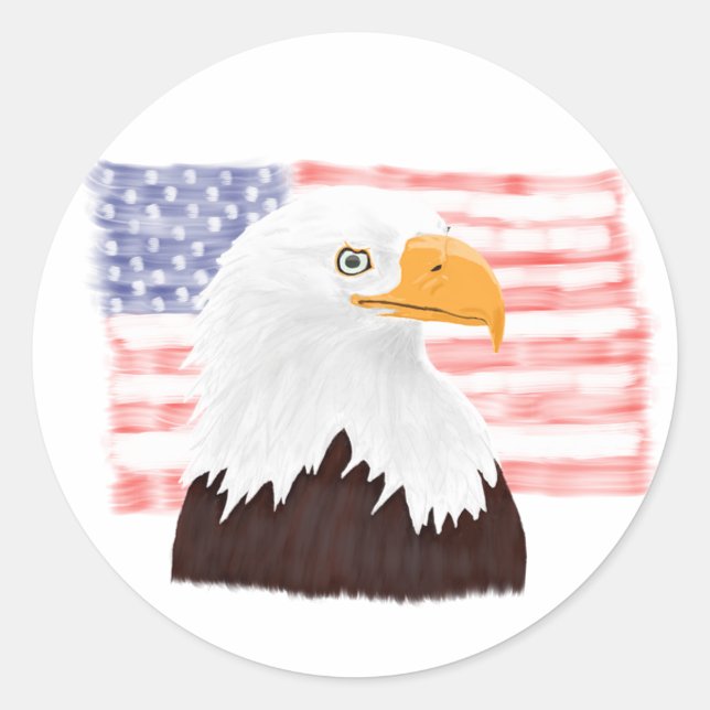 Sticker Rond American Bald Eagle and Flag - blanc transparent. (Devant)