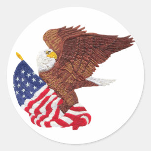 Sticker Rond American Bald Eagle et American Flag