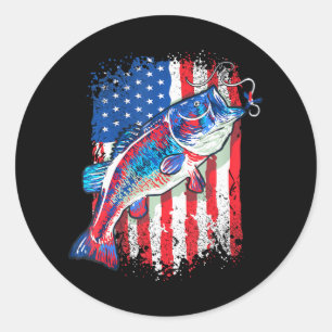 Sticker Rond American Bass Fishing USA Drapeau pêcheur