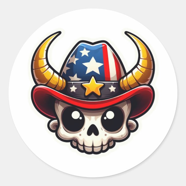 Sticker Rond American Cowboy : Cheval Skull, cowboy carter (Devant)