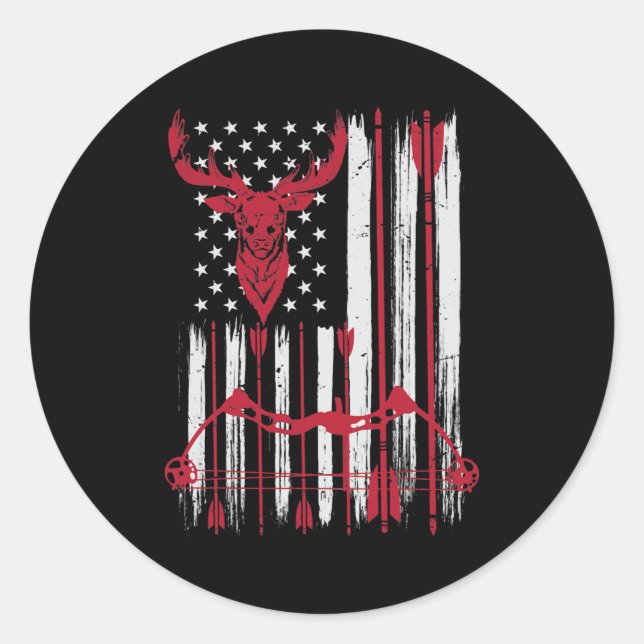 Sticker Rond American Flag Archery Bow Deer Bowhunting Hunting (Devant)