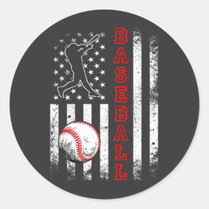 Sticker Rond American Flag Baseball Team Vintage Funny