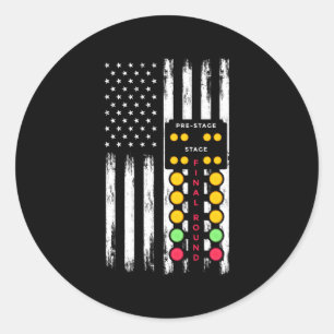 Sticker Rond American Flag Drag Strip Auto Tree Light Racecar
