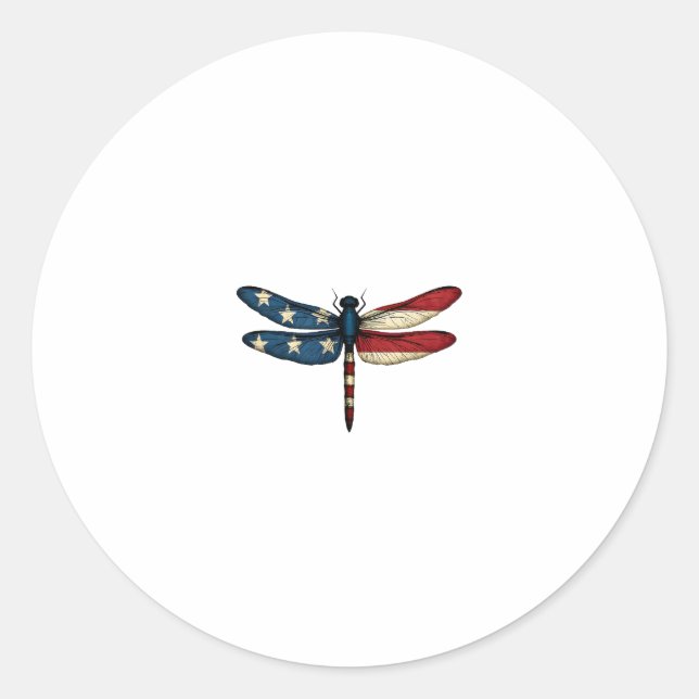 Sticker Rond American Flag Dragonfly Patriotic 4th of July Red  (Devant)
