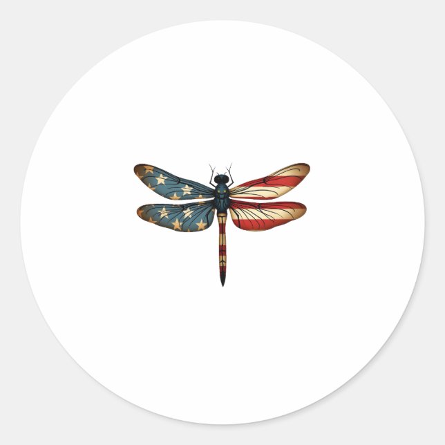 Sticker Rond American Flag Dragonfly Patriotic 4th of July Red  (Devant)