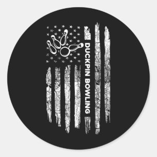 Sticker Rond American Flag Duckpin Bowling - Vintage Duckpin Bo