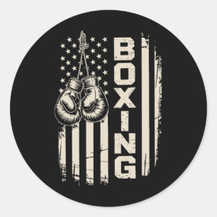 Sticker Rond American Flag Funny Boxing Fighter Gym Gants Pour