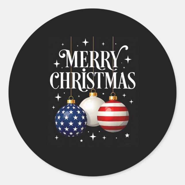 Sticker Rond American Flag Merry Christmas Tree Baubles Us Patr (Devant)
