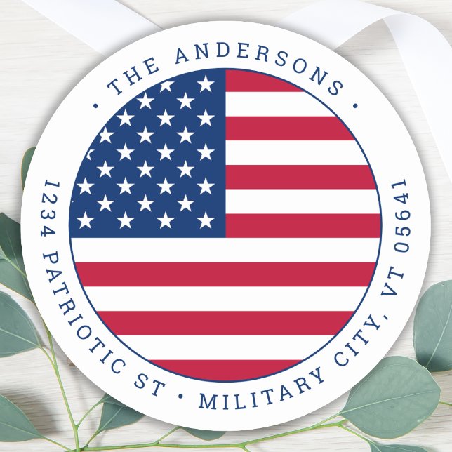 Sticker Rond American Flag Personnalisez l'adresse de retour pa (Créateur téléchargé)