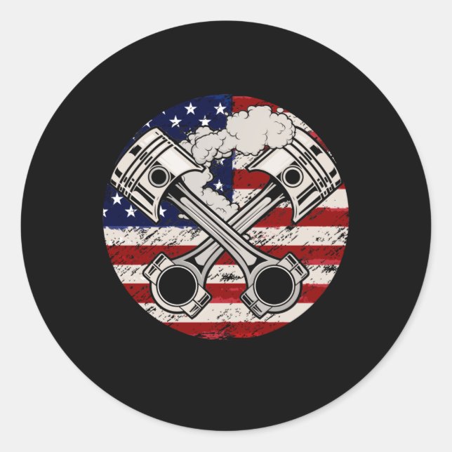 Sticker Rond American Flag Piston Muscle Voiture Patriotique Vi (Devant)