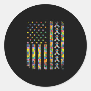 Sticker Rond American Flag Puzzle Pièce Ruban Cool Autisme Awar