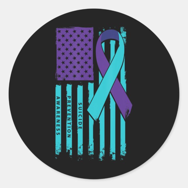 Sticker Rond American Flag Ribbon Sensibilisation au suicide gu (Devant)