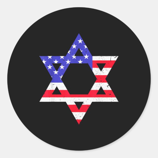 Sticker Rond American Flag Star Of David Jewish Hanukkah T Shir (Devant)