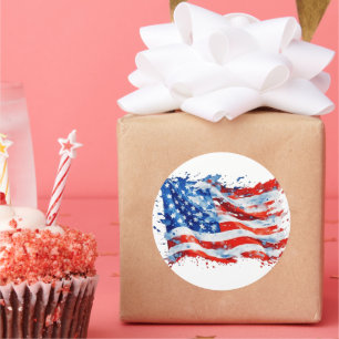 Sticker Rond American Flag USA Watercolor 4 juillet