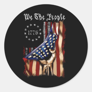 Sticker Rond American Flag We The People History 1776 4th Of Ju