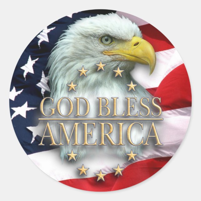 Sticker Rond American Flag with Eagle, God Bless America! (Devant)