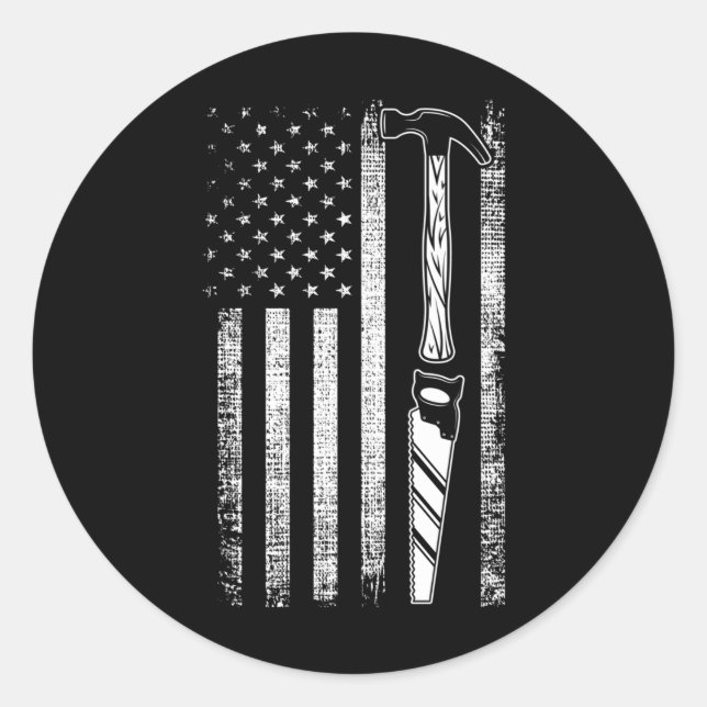 Sticker Rond American Flag Woodworker USA Carpenter (Devant)