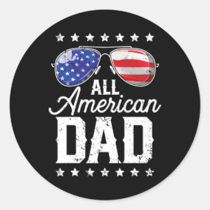 Sticker Rond American Papa 4 juillet Fête des pères Sungles Fam