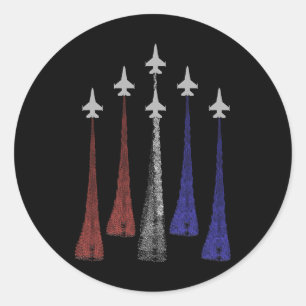 Sticker Rond American Patriotic Fighter Jets Usa 4 juillet Mi