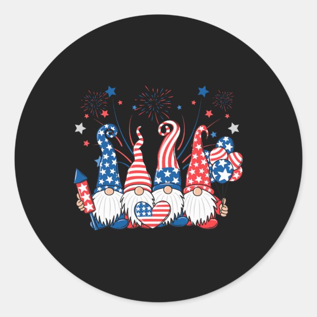 Sticker Rond American Patriotic Gnomes Usa Independence Day 4e (Devant)