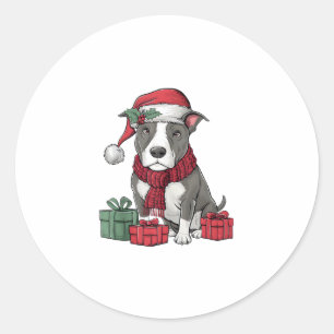Sticker Rond American Pit Bull Terrier Chien vêtements de Noël