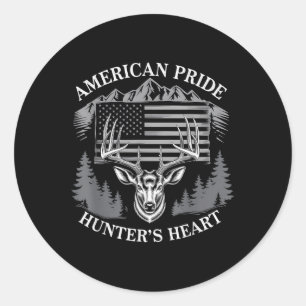 Sticker Rond American Pride Hunters Coeur Deer Hunter Drapeau U