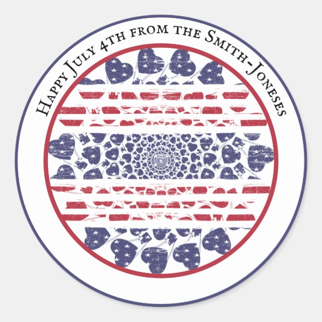 Sticker Rond American Psychedelic Patriotic Hearts Tie Dye (Devant)