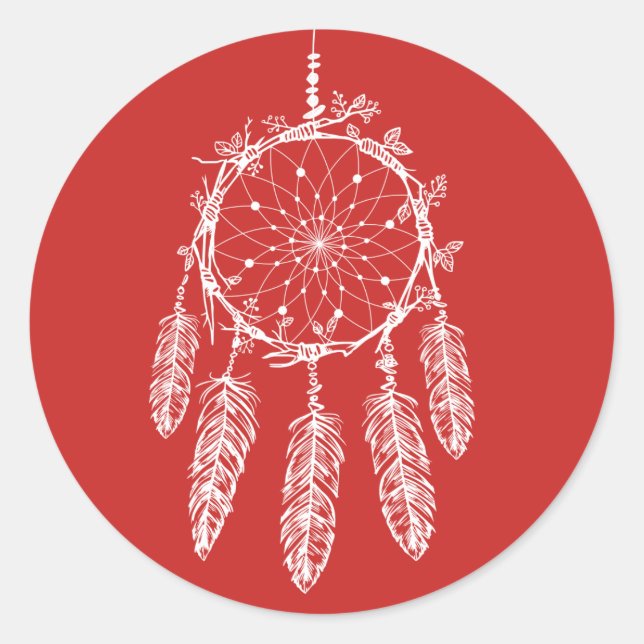 Sticker Rond Amérindien Catcher de rêve Red Tribal (Devant)