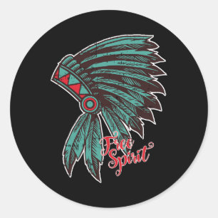 Sticker Rond Amérindien Free Spirit Awesome Hallowe