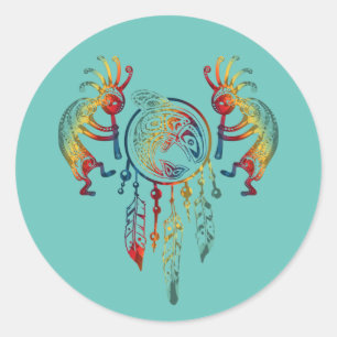 Sticker Rond Amérindien Kokopelli Whale Dreamcatcher 1