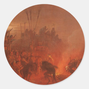 Sticker Rond Amérindiens vintages, Danse de Buffalo par Wimar