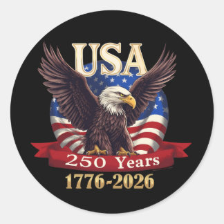 Sticker Rond Amérique 250 1776-2026 Drapeau américain Aigle