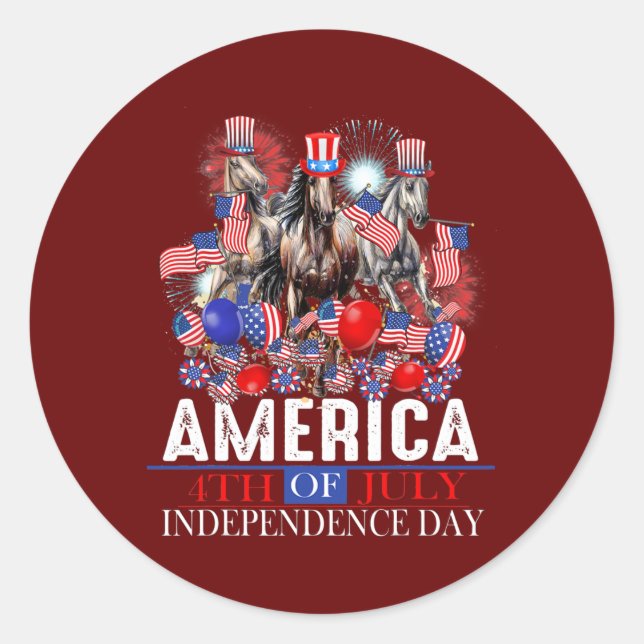 Sticker Rond Amérique 4 juillet Patriotique USA Horse Graphisme (Devant)