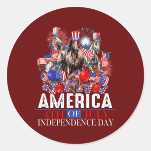 Sticker Rond Amérique 4 juillet Patriotique USA Horse Graphisme