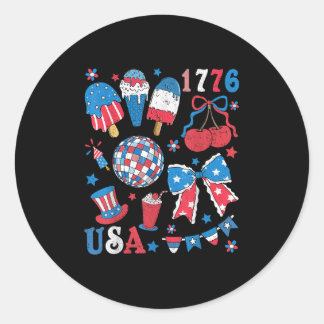 Sticker Rond Amérique Coquette Bow Usa Patriotique 4 juillet En