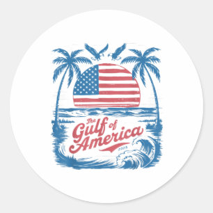 Sticker Rond Amérique Golfe-de-nous Retro Vintage Beach Usa Dra