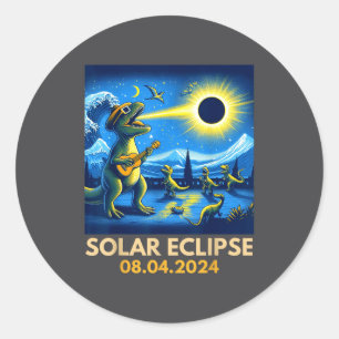 Sticker Rond Amérique T-rex Drôle Éclipse Solaire Totale Drapea