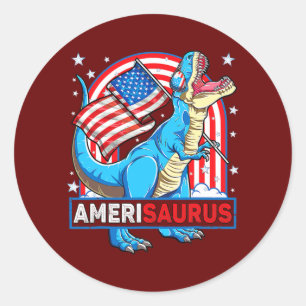Sticker Rond Amerisaurus T rex Garçons Filles Dinosaure patriot