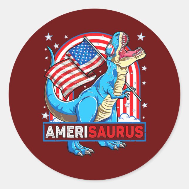 Sticker Rond Amerisaurus T rex Garçons Filles Dinosaure patriot (Devant)