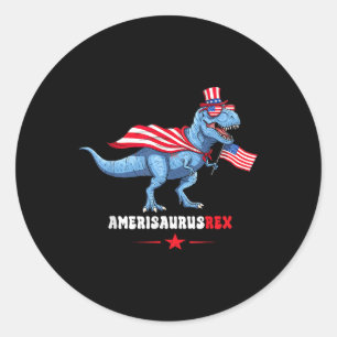 Sticker Rond Amerisaurusrex 4 juillet Drapeau américain T-rex D