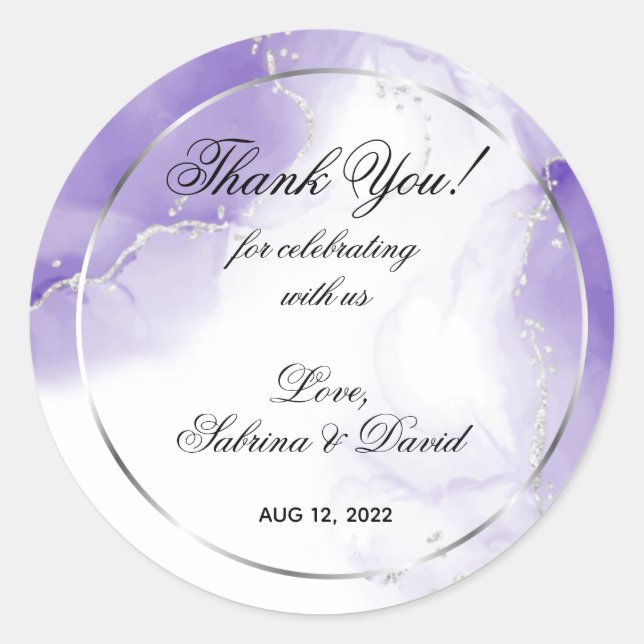 Sticker Rond Amethyst Purple Script Silver Personnalisé (Devant)