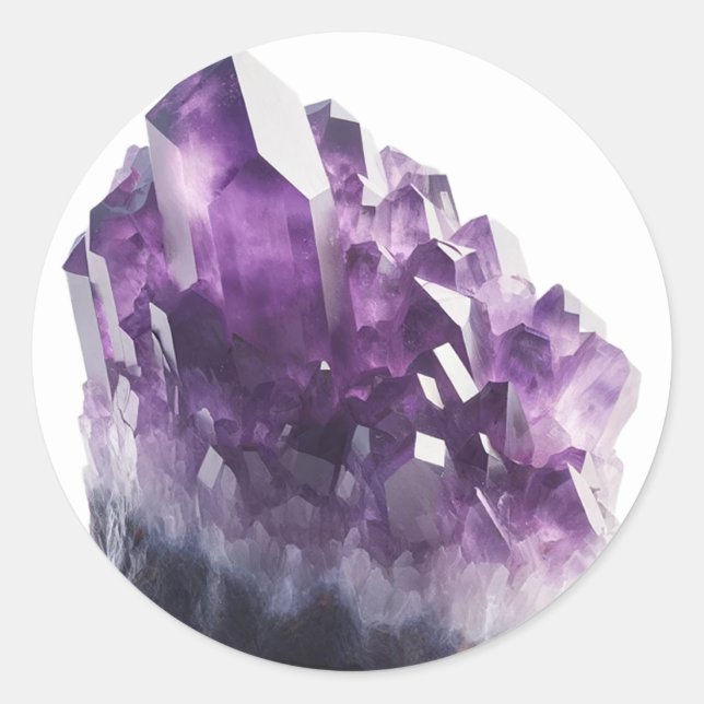 Sticker Rond Améthyste brut violet calmant cristal Métaphysique (Devant)