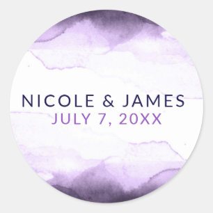 Sticker Rond Améthyste Prune Pourpre Moderne Mariage Chic